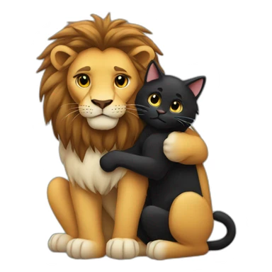 Lion and black cat hugging sticker