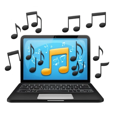 laptop with musical notes around sticker