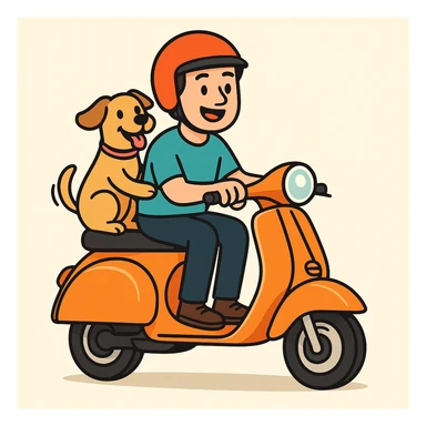 vector art of a man and his pet dog riding a vespa, for website design  sticker