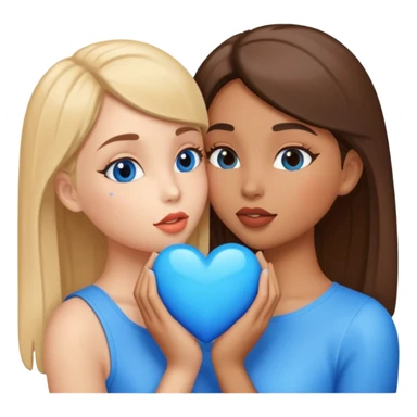 two girls kissing with a blue heart sticker