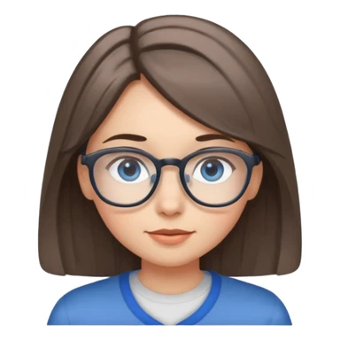 girl with brown and gray medium length hair and blue eyes with glasses sticker