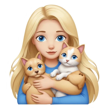 blonde woman with blue eyes and long blonde hair hugging dogs and cats   sticker
