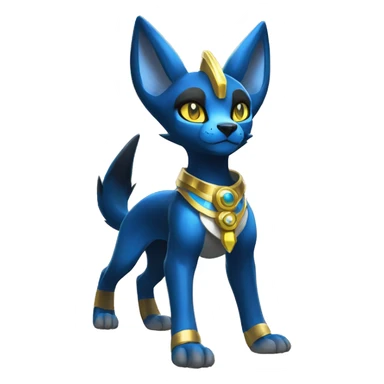 Black godly overpowered ethereal majestic Egyptian Lucario-Umbreon-Cat. Golden Anubis-Rings and yellow ring-markings. Full body sticker