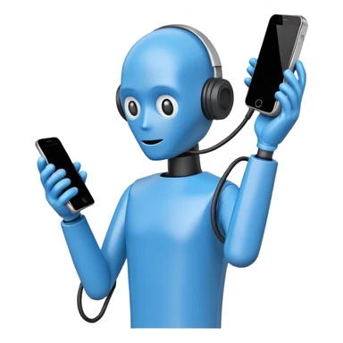 blue crash test dummy with phone sticker