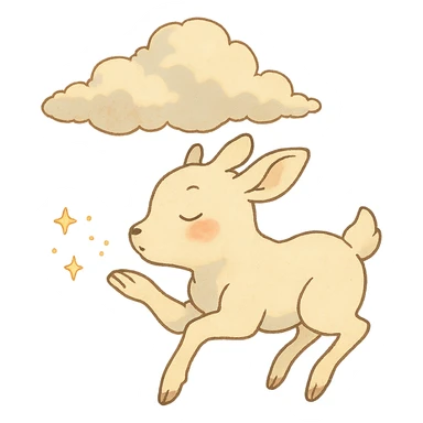 vanilla cloud doe, floating, rosy cheeks, blowing sparkles, ghibli-inspired style sticker