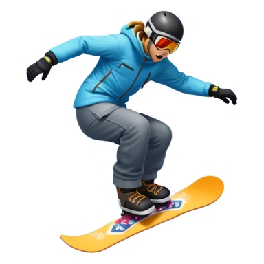 An icon showing a snowboarder performing an exciting jump on a snow-covered slope. The background features towering mountains, snow-covered trees, and a bright, clear sky. Transparent background highlights the speed, agility, and thrill of snowboarding. sticker