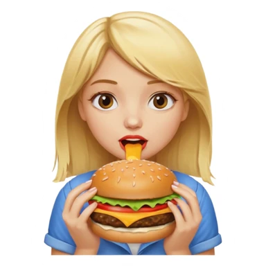 A blonde girl eating a burger sticker