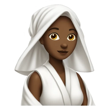 A girl in a white robe with a white towel on her head sticker