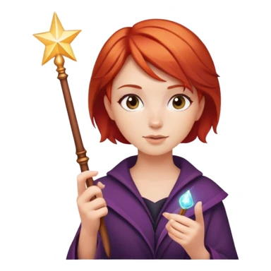 Red-haired girl with short hair with a magic wand sticker