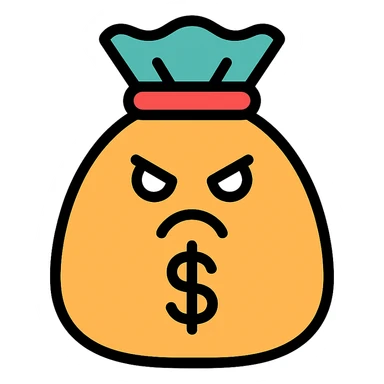 angry bag of money icon with color and black outlines sticker