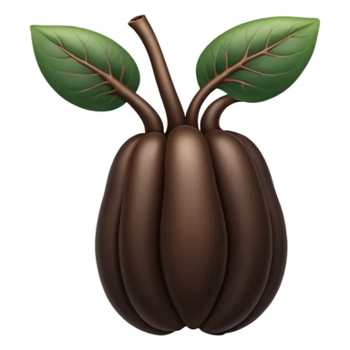 A realistic illustration of black ginseng root (heuksam) in the style of iPhone emoji: glossy dark brown-black color, smooth gradient shading, subtle texture details on the root surface, elegant natural curves, clean simple shapes, no outlines, slight 3D depth, high-quality digital illustration.
 sticker