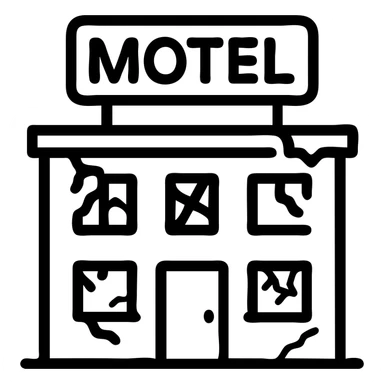 minimalist icon for Airbnb, run down motel inspiration, simple outline of motel with broken windows or peeling paint, Airbnb category icon style, no text sticker