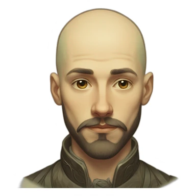 Bald young man with beard alphonse mucha sticker