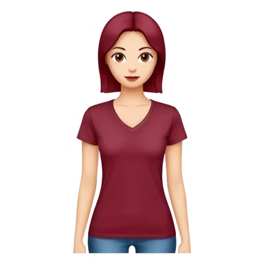 women's wine red cotton t-shirt with V-neck, feminine cut, no background, only the clothing item sticker