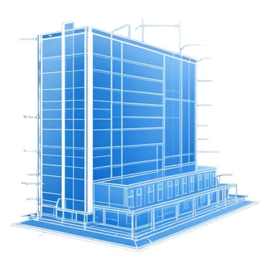 side view of a blue blueprint plan with crisp white lines sticker