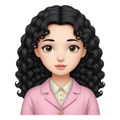 Girl with long curly black hair and vintage pastel pink clothing. sticker