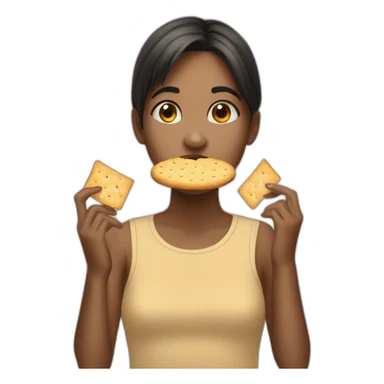 Girl with angru facing eating crackers sticker