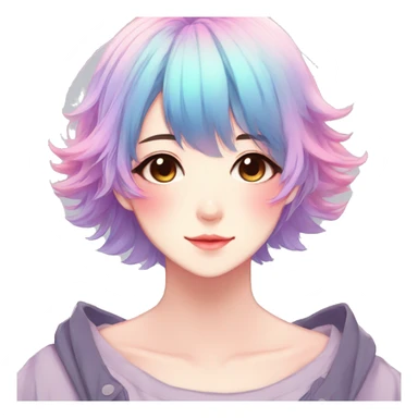 Gorgeous anime style shojo character with blushing face aesthetic and pretty colorful shiny gradient pastel hair trending style sticker