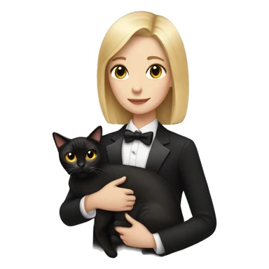 Blonde girl holding tuxedo cat sticker