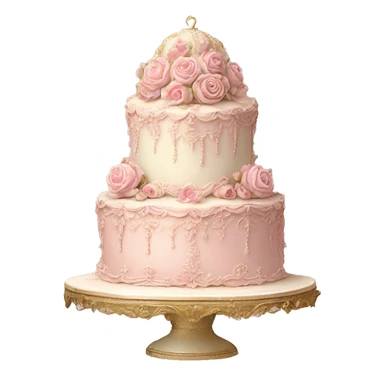 Vintage, highly detailed, rococo, Victorian, Birthday cake, pale pink, sticker