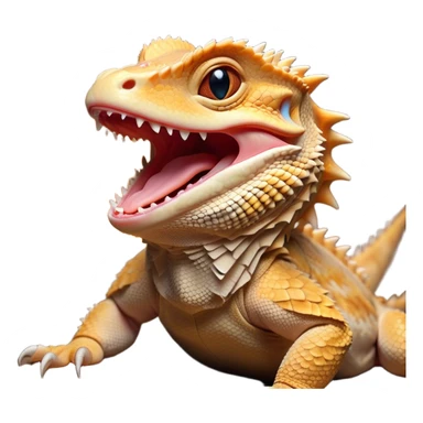 Cinematic Cute Yawning Bearded Dragon Portrait Emoji, Head tilted slightly with a dramatic, wide-open yawn, showcasing a soft, textured scaled hide with its spiky beard partially drooped and eyes barely open in drowsy contentment, Simplified yet irresistibly adorable features, highly detailed, glowing with a soft, cozy glow, high shine, relaxed yet expressive, stylized with a touch of reptilian whimsy, bright and endearing, soft glowing outline, capturing the essence of a sleepy yet affectionate dragon, so drowsy it feels like it could stretch out of the screen and curl up for a nap! sticker