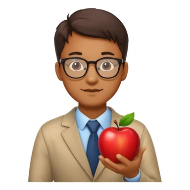 A man with glasses holding an apple sticker