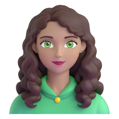 woman with wavy dark brown hair and green eyes, friendly expression sticker