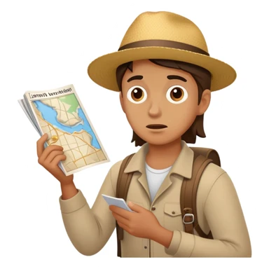 Traveler looking at map confused and lost sticker