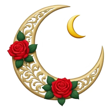 A button with a crescent damask moon and roses sticker