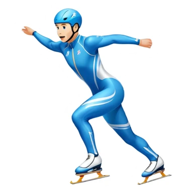 An icon showing a speed skater in a dynamic pose racing on a professional ice track, dressed in an aerodynamic suit. The scene includes a stadium with cheering crowds, icy reflections, and a snowy mountain backdrop. Transparent background captures the speed and intensity of the sport. sticker