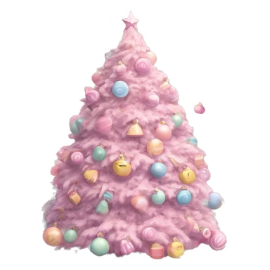pastel pink candy theme christmas tree with pastel pink present pile underneath sticker