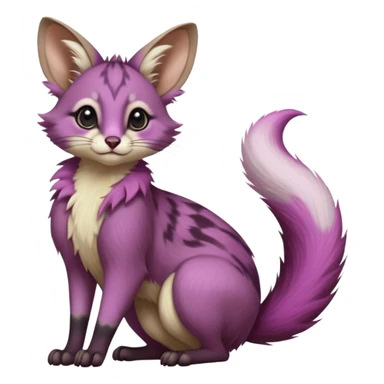 Magenta, purple-pointed, soft realistic romantic vintage antique divine beautiful elegant pretty precious cute young youthful  Fakémon-Pokémon-opossum-feline-mouse-serval-caracal-chinchilla-Minccino-Cinccino-Meowstic-rodent-hybrid-creature with a big fluffy bushy tail (full body) sticker