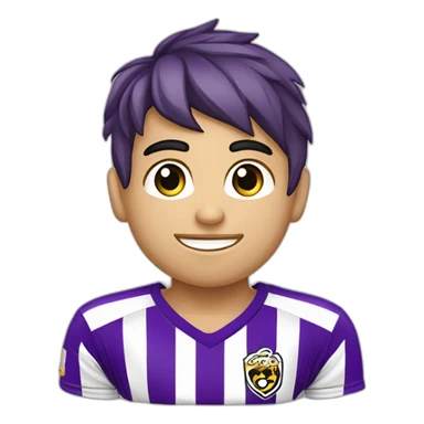 Niño rubio futbolista camiseta rayas verticales moradas sticker