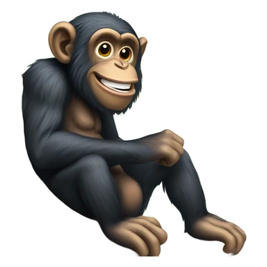  Chimpanzee with buck teeth smiling on a sideways tree trunk in the forest rainforest or jungle sticker