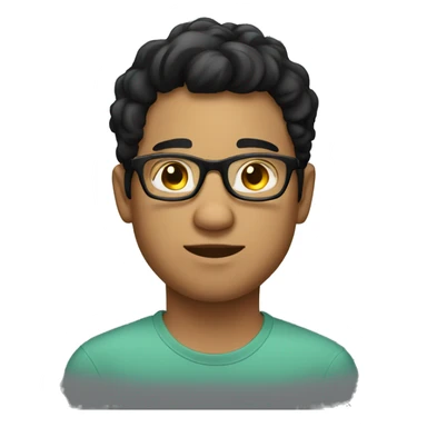 a young man with a fatter face, fair skin, black hair and glasses sticker