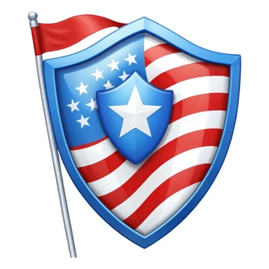 A shiny blue shield with a text white 7 in the middle and a flag animation sticker