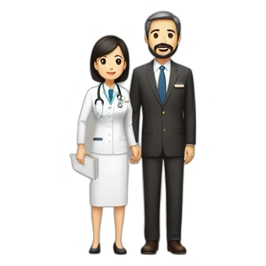 husband american age 64 dark brown hair trimmed beard wearing business suit holding bible, wife asian age 64 black shoulder length hair wearing nurse uniform, no children sticker