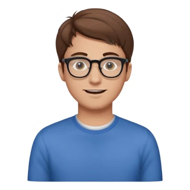 a man in his early 20s wearing glasses for a tech company, extroverted, brown hair sticker