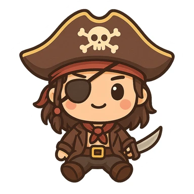 adventurous and mysterious Caribbean pirate with iconic hat and eyepatch, suitable for emoji sticker