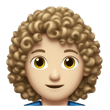 curly brown haired F1 driver with pale skin and green eyes and blue uniform sticker