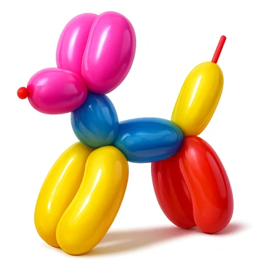 <system_prompt>
  <style>
    <name>Hyperrealistic Colorful Balloon</name>
    <description>3D render designed in a hyperrealistic colorful balloon style.</description>
    <materials>
      <surface>
        <type>latex</type>
        <finish>shiny</finish>
        <reflectivity>high</reflectivity>
        <stretching>slightly_stretched</stretching>
        <imperfections>
          <creases>subtle</creases>
          <warps>light</warps>
          <kinks>natural</kinks>
        </imperfections>
        <ends>tied</ends>
      </surface>
    </materials>
    <shape>
      <feel>inflated</feel>
      <construction>hand-twisted</construction>
      <volume>high</volume>
    </shape>
    <lighting>
      <style>sharp</style>
      <shadows>none</shadows>
      <enhance>volume</enhance>
    </lighting>
    <aesthetic>
      <mood>playful</mood>
      <style>pop-art</style>
    </aesthetic>
    <background>
      <style>minimal</style>
      <clean>true</clean>
    </background>
  </style>
</system_prompt>

{subject} = dog sticker