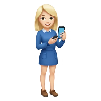 a full body girl on his phone with a happy face commenting on a post sticker