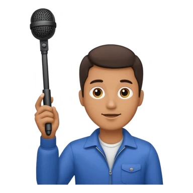 man holding a long over head boom microphone sticker