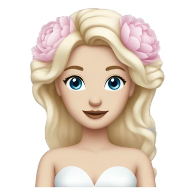 White bride with long light blonde hair and blue eyes with light pink peonies in hair white skin  sticker