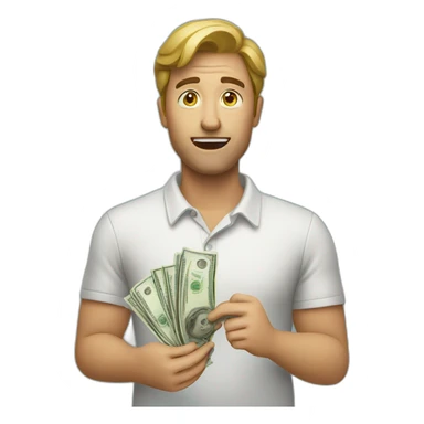 confused customer holding money  sticker