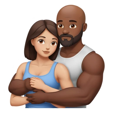 Muscular Bald man with a beard intimately hugging his young brunette wife  sticker