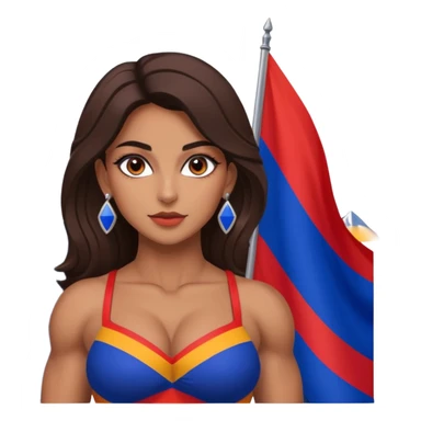 sexy and muscled, full body, brown skin Armenian caucasian girl, sexy girl, beautiful eyes, makeup, earrings, muscled, surrounded by mountains, Flag of Armenia sticker