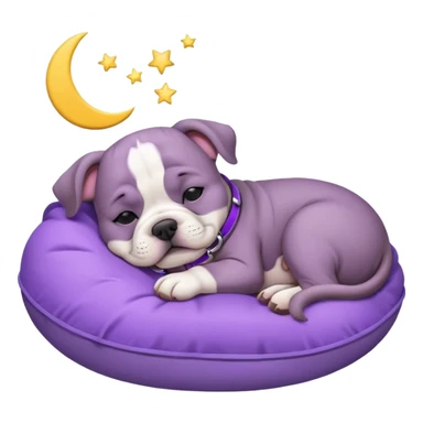 purple moon with a sleeping grey bull dog puppy with a purple collar sticker
