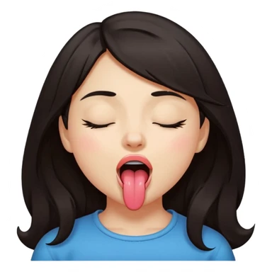 A girl with dark hair, closing her eyes and her mouth wide open while sticking her tongue out sticker