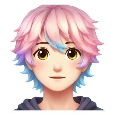 Gorgeous anime style boy with blushing face aesthetic and pretty colorful shiny gradient pastel hair trending style sticker
